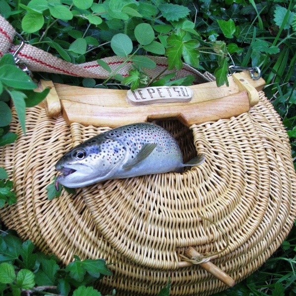Hduacuge Panier en Osier PêChe Creel Truite Perche Cage Cage PêCheur BoîTe ExtéRieure Saule Truite PêChe Panier Creel